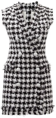 Balmain Houndstooth Cotton-blend Eyelash-tweed Mini Dress - Black White