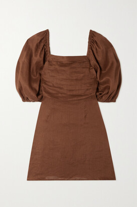 Faithfull The Brand Venezia Shirred Pintucked Linen Midi Dress - Brown