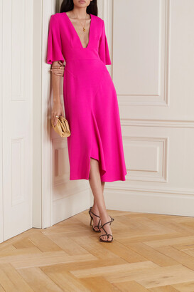Roland Mouret Botez Draped Wool-crepe Midi Dress - Bright pink - UK 8