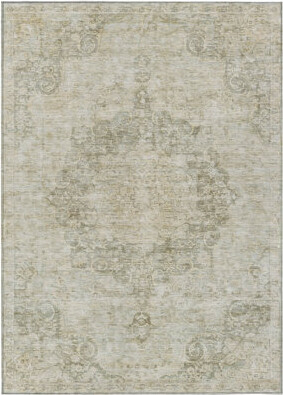 Orren Ellis 9' X 12' Sage Floral Medallion Washable Indoor Outdoor Area Rug