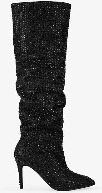 Carvela Womens Black Amore Crystal-Embellished Heeled Knee-High Boots Eur 39 / 6 Uk Women