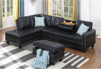 Alcott Hill L-Shaped Sectional with Storage Ottoman