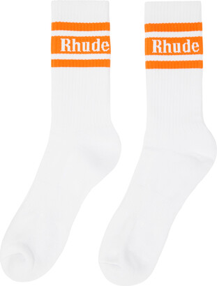 Rhude White & Orange Stripe Logo Socks
