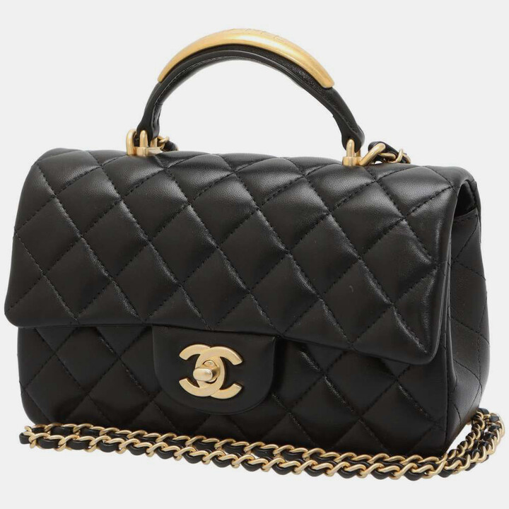 Chanel Black Lambskin Top Handle Mini Flap Bag ShopStyle