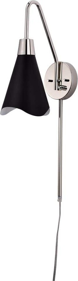 Satco Tango 1-Light 6.25 in. Matte Black / Polished Nickel Wall Sconce with Matte Black Metal Shade