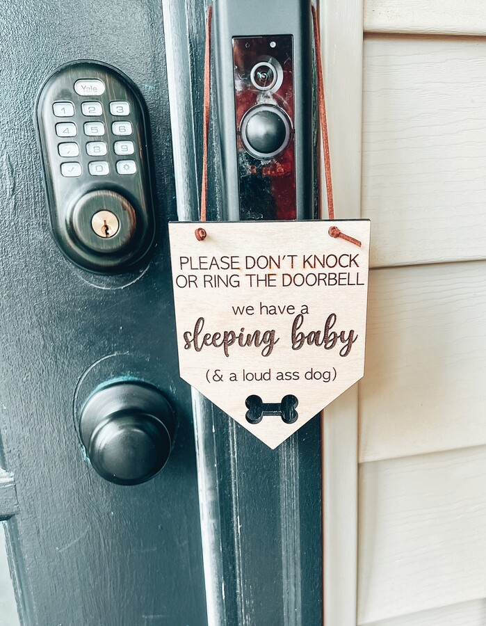 Please Do Not Knock Sign-Sleeping Baby Sign-Dogs Will Bark Sign-Doorbell Sign-No Soliciting Wood Sign