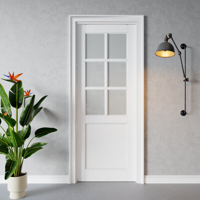 Aurea Gateway Sliding Pocket Door 6-Lite Frosted Glass White Primed With Hardware Kit