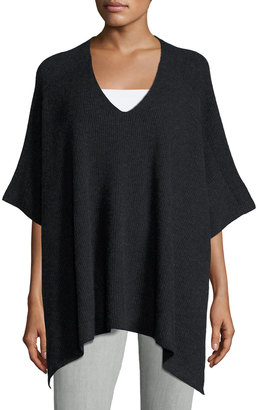 Vince Cashmere Ribbed V-Neck Poncho, Heather Charcoal
