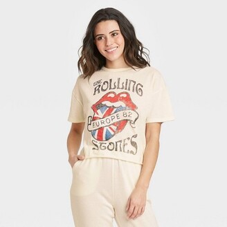 Women's Rolling Stones Europe 82 Short Sleeve Cropped Graphic T-Shirt - Ivory