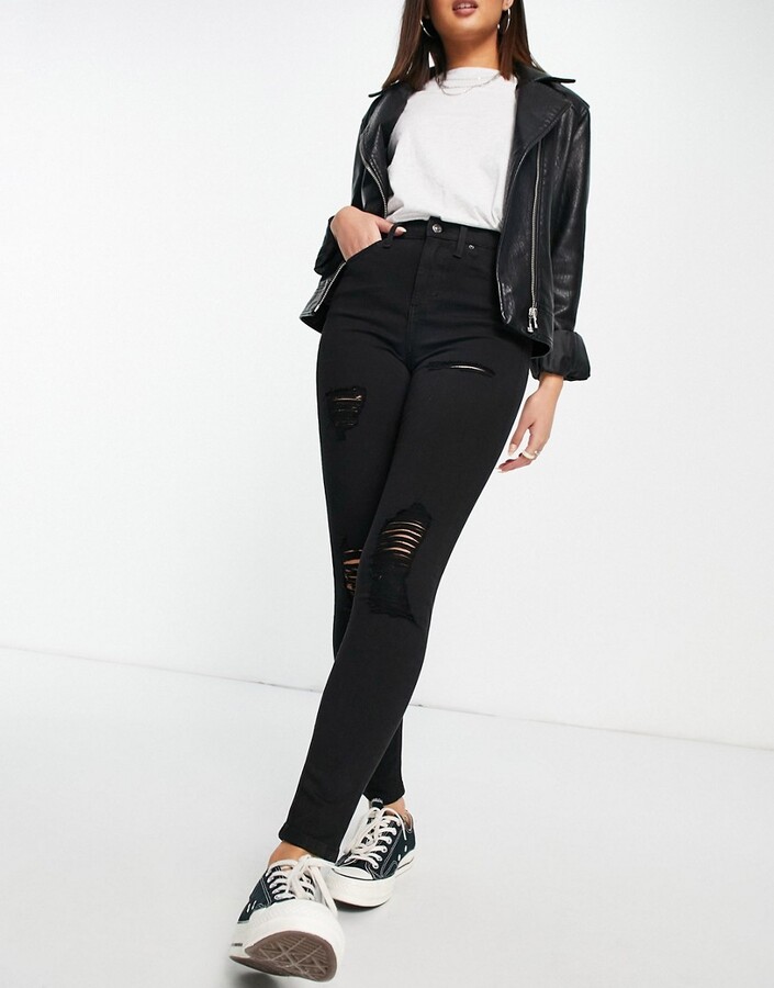 Topshop Jamie super ripped skinny jeans in black - ShopStyle