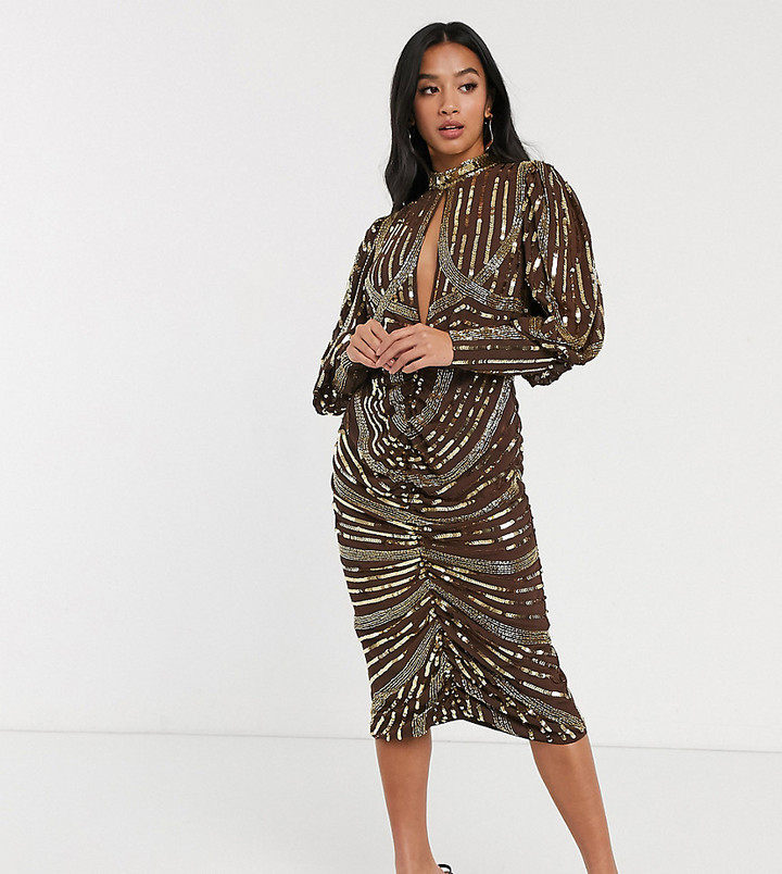 petite long sleeve midi dress
