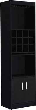 Latitude Run 71-Inch Tall Modern Bar Cabinet - 5-Tier Glass Holder Stemware Rack 12 Bottle Cubbies 5 Shelves Pull Out Tray