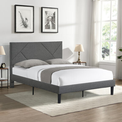 Latitude Run Full Size Upholstered Platform Bed Frame With Headboard Strong Wood Slat Support