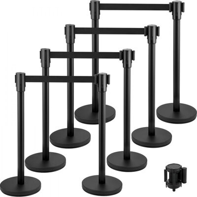 Stellweilan Tessberg Crowd Control Stanchion Stanchion Set Stanchion Set with 6.6 ft/2 m Black Retractable Belt Black Crowd Control Barrier w/ Concrete and Metal Base –