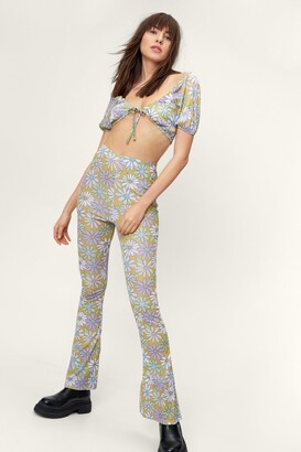 Nasty Gal Womens Floral Print Mesh Fit and Flared Pants