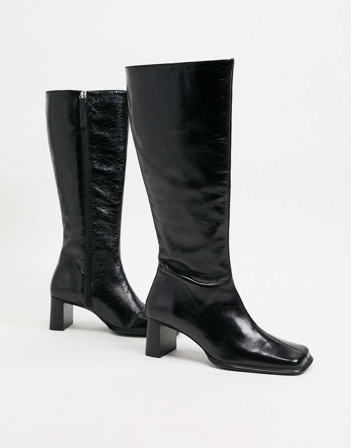 ASOS DESIGN Cali premium leather heeled knee boots in black - ShopStyle