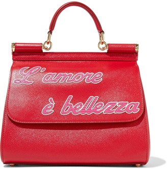Dolce & Gabbana Sicily Medium Appliqued Textured-leather Shoulder Bag