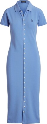 Stretch Cotton Polo Midi Dress Midi Dress Pastel Blue