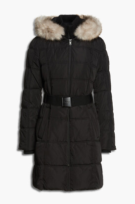 DKNY Faux fur-trimmed quilted shell hooded coat