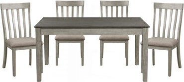 Lark Manor Country Casual Styling 5Pc Dining Set Dining Table With Drawers And 4X Side Chairs Wire Wooden Furniture