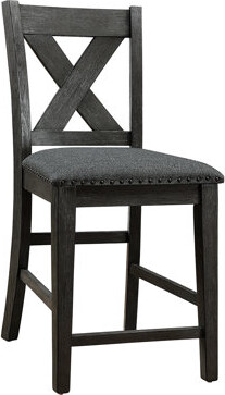 Hokku Designs Counter Height Dining Chairs, Gray Finish, X Cut Back, Cushion Pad (2 Modern Chairs Of 2, With And Relaxing Seat, Solid Wood Construction For