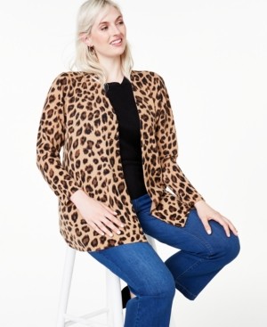 Charter Club Plus Size Cheetah-Print Cashmere Completer Sweater ...