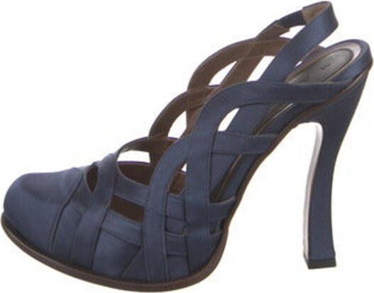 Marni Satin Slingback Pumps Blue Square-Toes Platform Buckle Closure at Sides Includes Box & Dust Bag