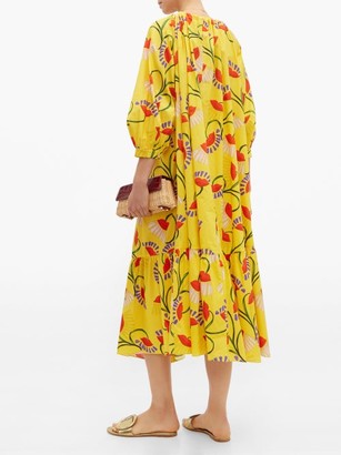 Borgo de Nor Natalia Lip And Floral-print Cotton Midi Dress - Yellow Multi