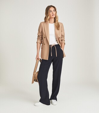 Reiss Logan - Double Breasted Twill Blazer in Camel