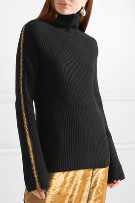 Haider Ackermann Velvet-trimmed Wool And Cashmere-blend Turtleneck Sweater - Black