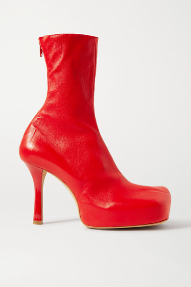 bright red ankle boots