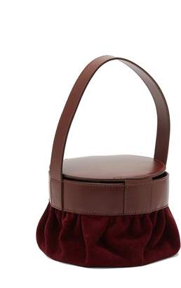 Atelier Manu Ruched suede panel leather top handle bag