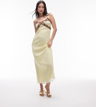 Topshop vintage lace insert midi slip in yellow ShopStyle