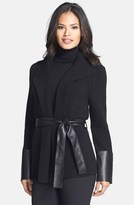 Thumbnail for your product : Lafayette 148 New York Faux Leather Trim Belted Cashmere Cardigan