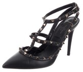 Thumbnail for your product : Valentino Leather Studded Accents T-Strap Pumps Black