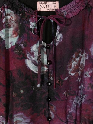 Marchesa Notte Mini Floral-Print Tie-Neck Dress