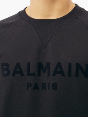 Balmain Flocked-logo Cotton-jersey Sweatshirt - Black
