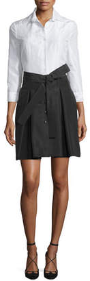 Carolina Herrera 3/4-Sleeve Colorblock Trench Dress, White/Black