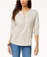 Thumbnail for your product : Style&Co. Style & Co Mixed-Lace Peasant Blouse, Created for Macy's