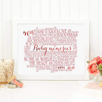 More Than Words Personalised Ruby 40th Wedding Anniversary Print