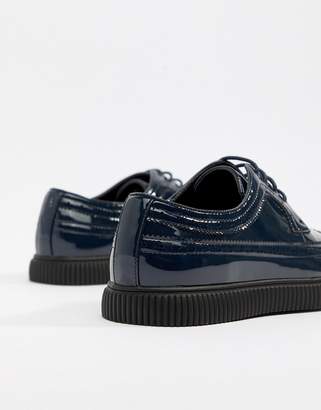 ASOS Design DESIGN brogue shoes in navy patent with creeper sole