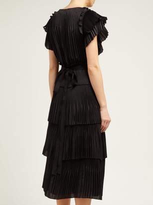 Diane von Furstenberg Sasha Pleated Tiered Wrap Midi Dress - Womens - Black