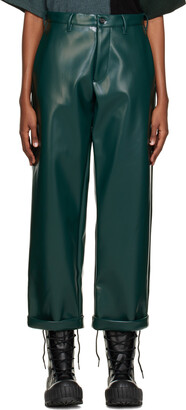 MM6 MAISON MARGIELA Green Cuffed Faux-Leather Trousers