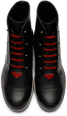 Valentino Black and Red Garavani Karung Combat Boots