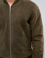 Thumbnail for your product : ASOS Suede Bomber Jacket In Khaki