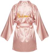Thumbnail for your product : PrettyLittleThing Pale Pink Bridesmaid Embroidered Back Satin Robe