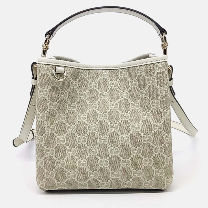 Gucci Beige Leather and PVC GG Emblem Small Bucket Bag