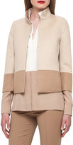 Thumbnail for your product : Akris Two-Tone Silk Blouse w/Buttons, Moonstone/Camel