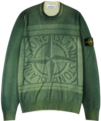 Stone Island Faded green logo wool jumper - ShopStyle Sweaters