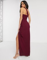Thumbnail for your product : Vesper Tall one strap maxi dress with leg split in burgundy